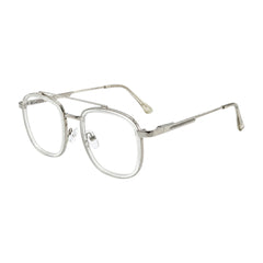OS SLOMGA 31008 modern double bridge square optical frame in transparent, three-quarter angled view