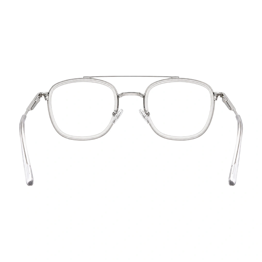 OS SLOMGA 31008 modern double bridge square optical frame in transparent, rear view