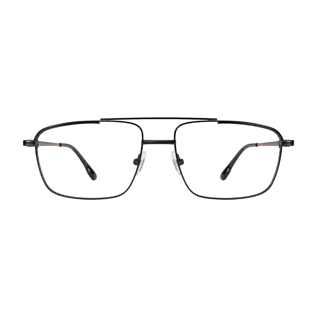 OS Slomga 31010 square double bridge metal prescription eyeglasses in black and brown, front view