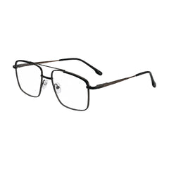 OS Slomga 31010 square double bridge metal prescription eyeglasses in black and brown, three-quarter angled view