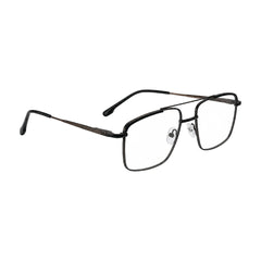 OS Slomga 31010 square double bridge metal prescription eyeglasses in black and brown, angled view