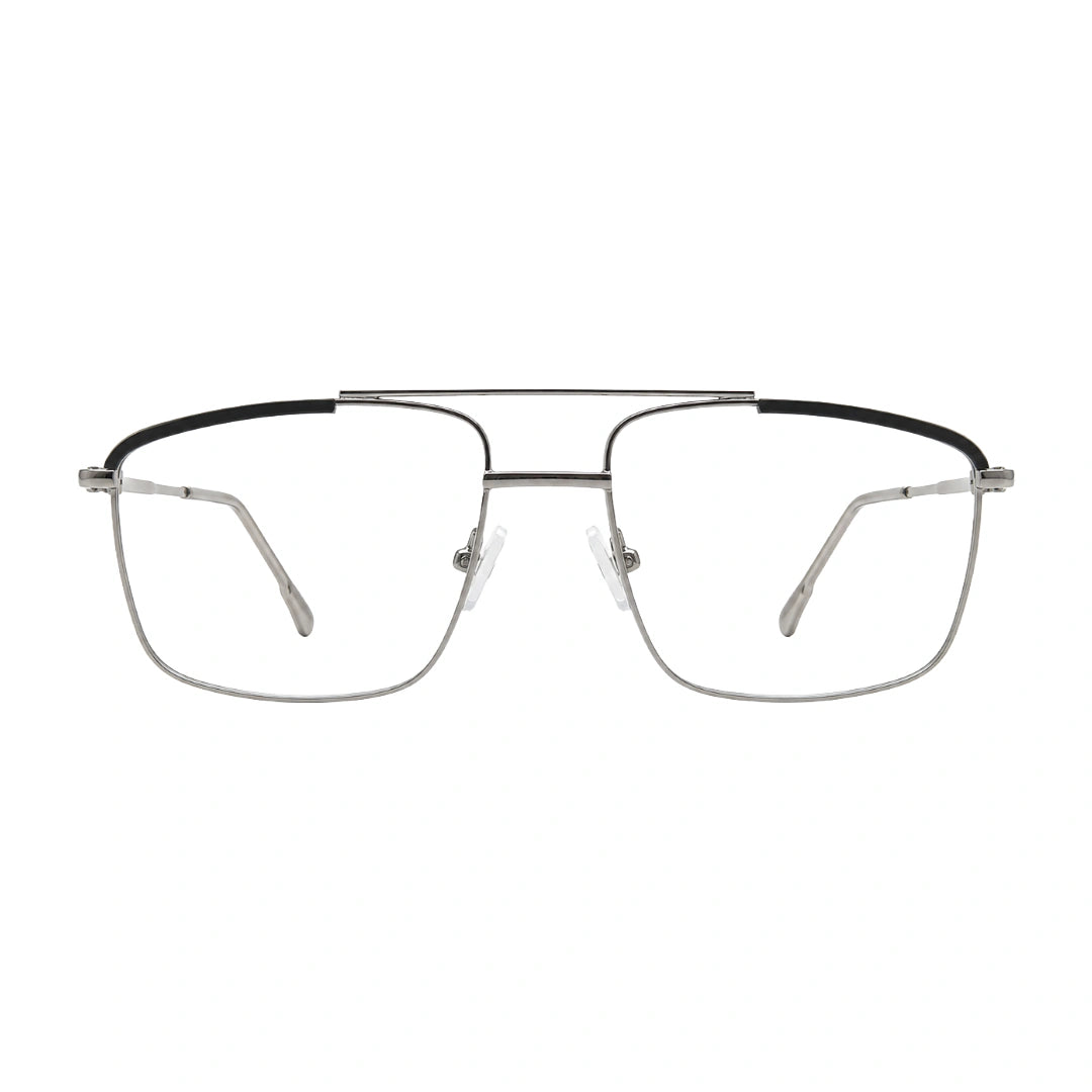 OS Slomga 31010 square double bridge metal prescription eyeglasses in black and silver, front view