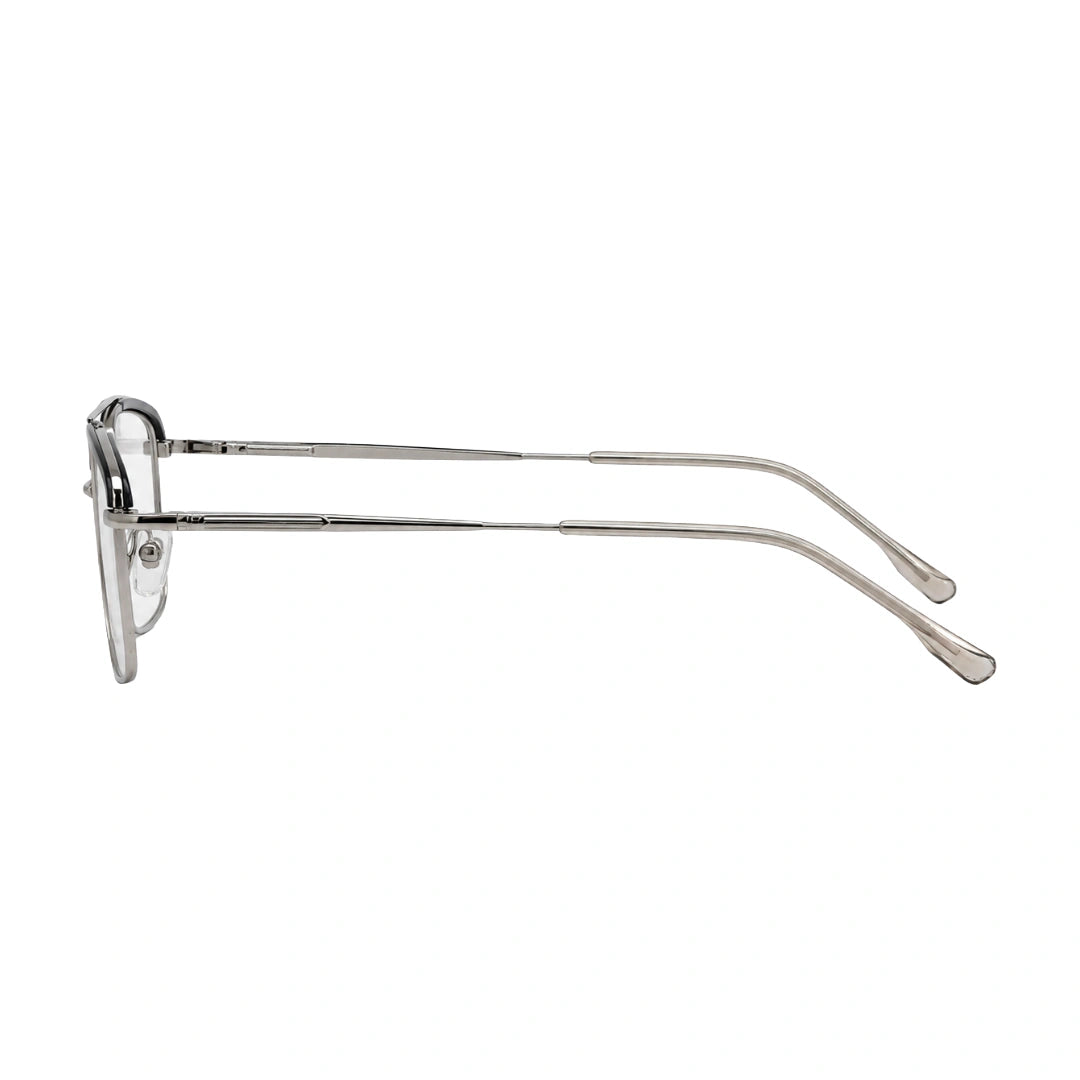 OS Slomga 31010 square double bridge metal prescription eyeglasses in black and silver, side profile view