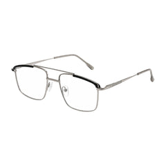 OS Slomga 31010 square double bridge metal prescription eyeglasses in black and silver, three-quarter angled view
