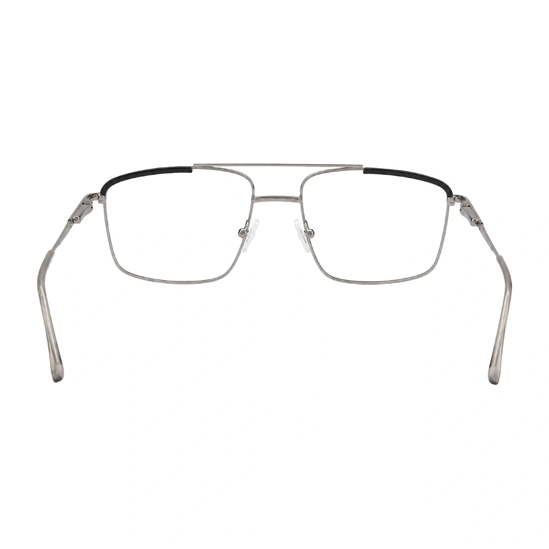 OS Slomga 31010 square double bridge metal prescription eyeglasses in black and silver, rear view