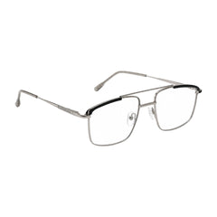 OS Slomga 31010 square double bridge metal prescription eyeglasses in black and silver, angled view