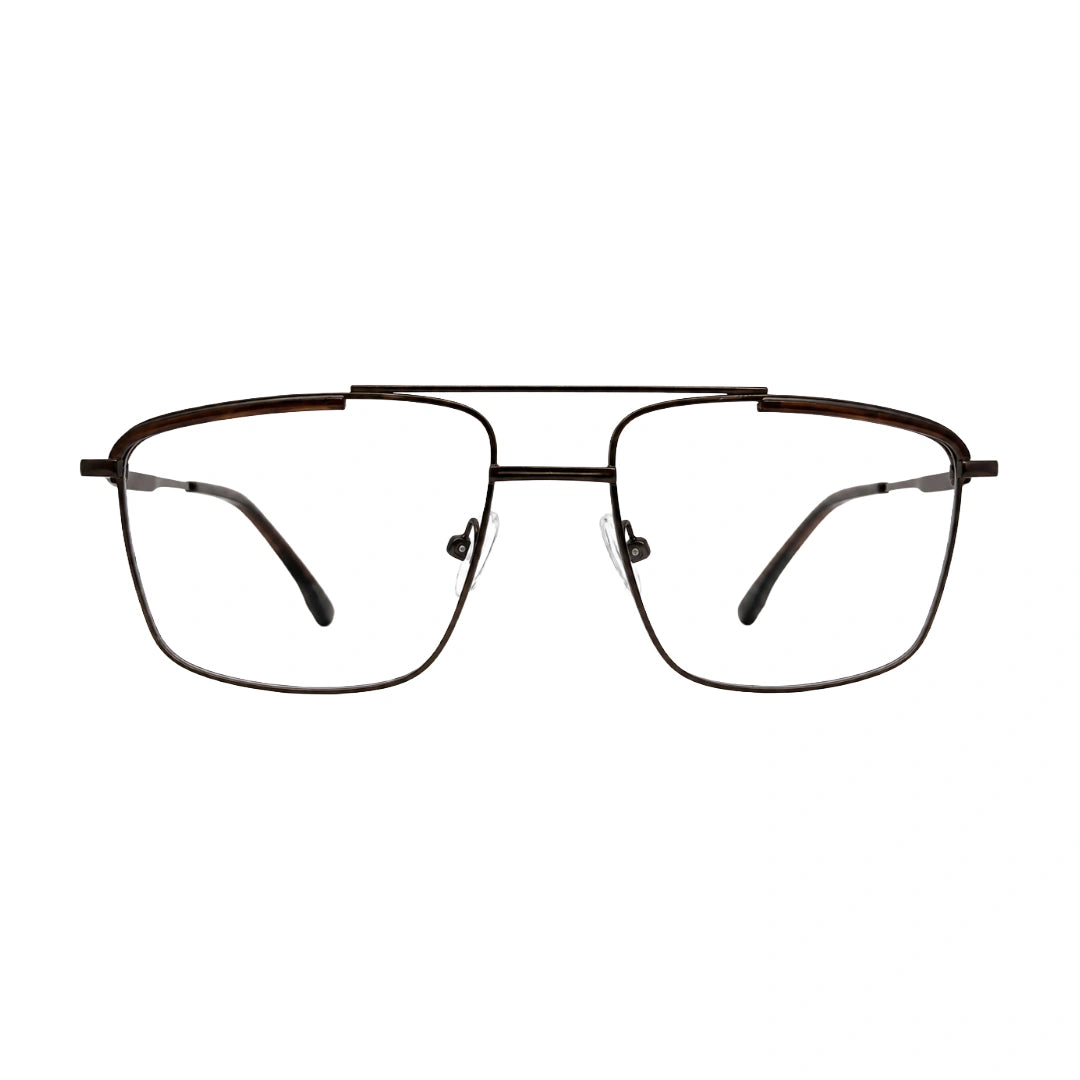 OS Slomga 31010 square double bridge metal prescription eyeglasses in brown, front view