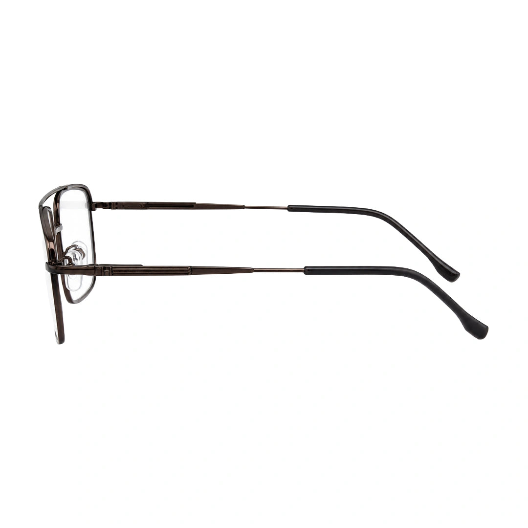 OS Slomga 31010 square double bridge metal prescription eyeglasses in brown, side profile view