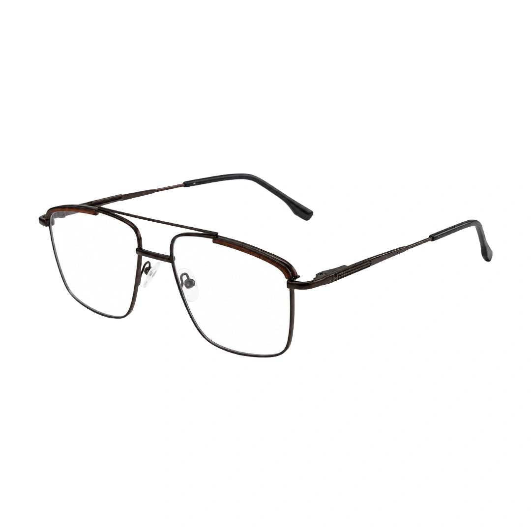 OS Slomga 31010 square double bridge metal prescription eyeglasses in brown, three-quarter angled view