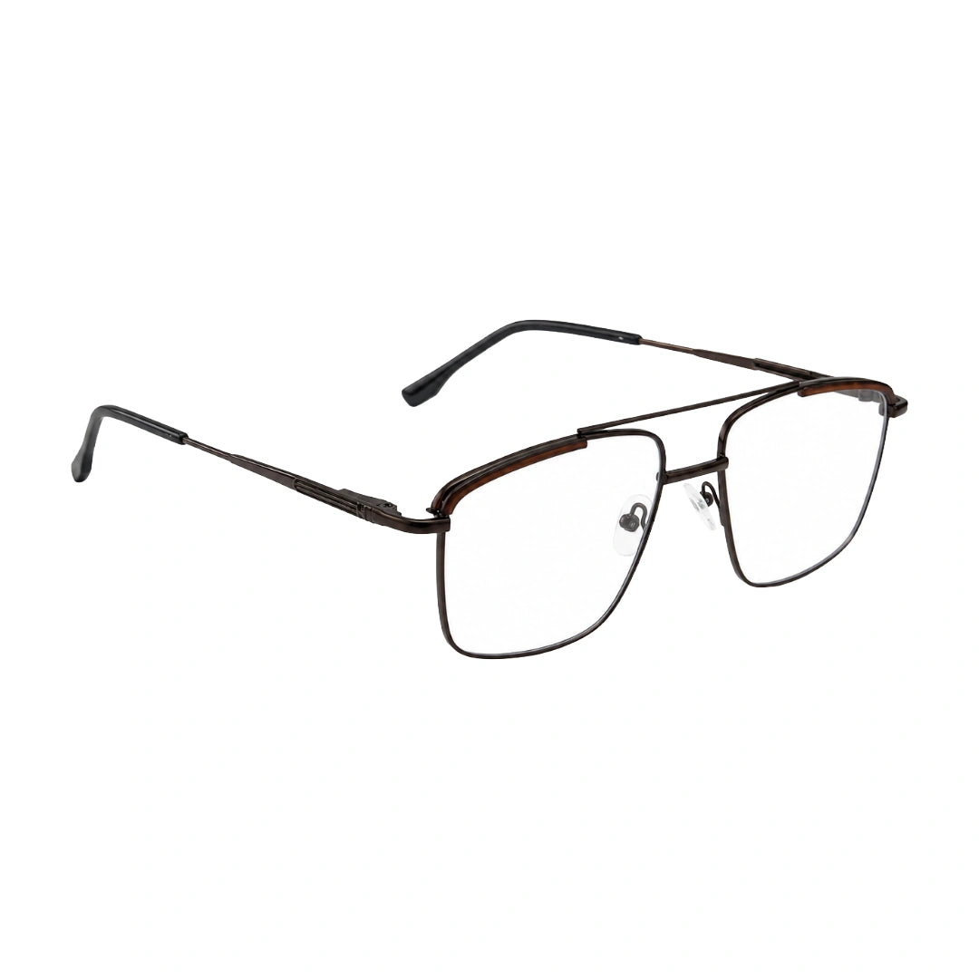 OS Slomga 31010 square double bridge metal prescription eyeglasses in brown, angled view