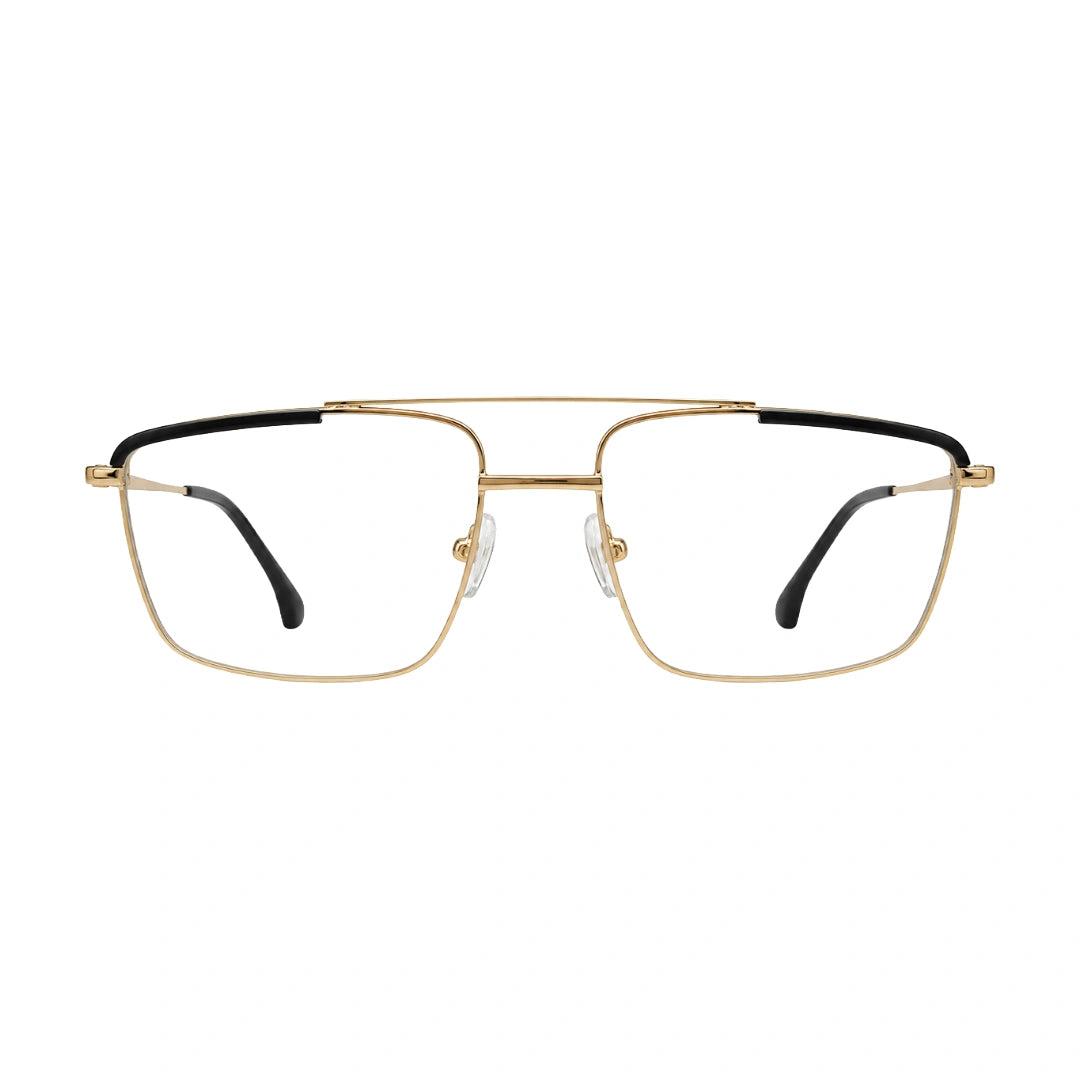 OS Slomga 31010 square double bridge metal prescription eyeglasses in gold and black, front view