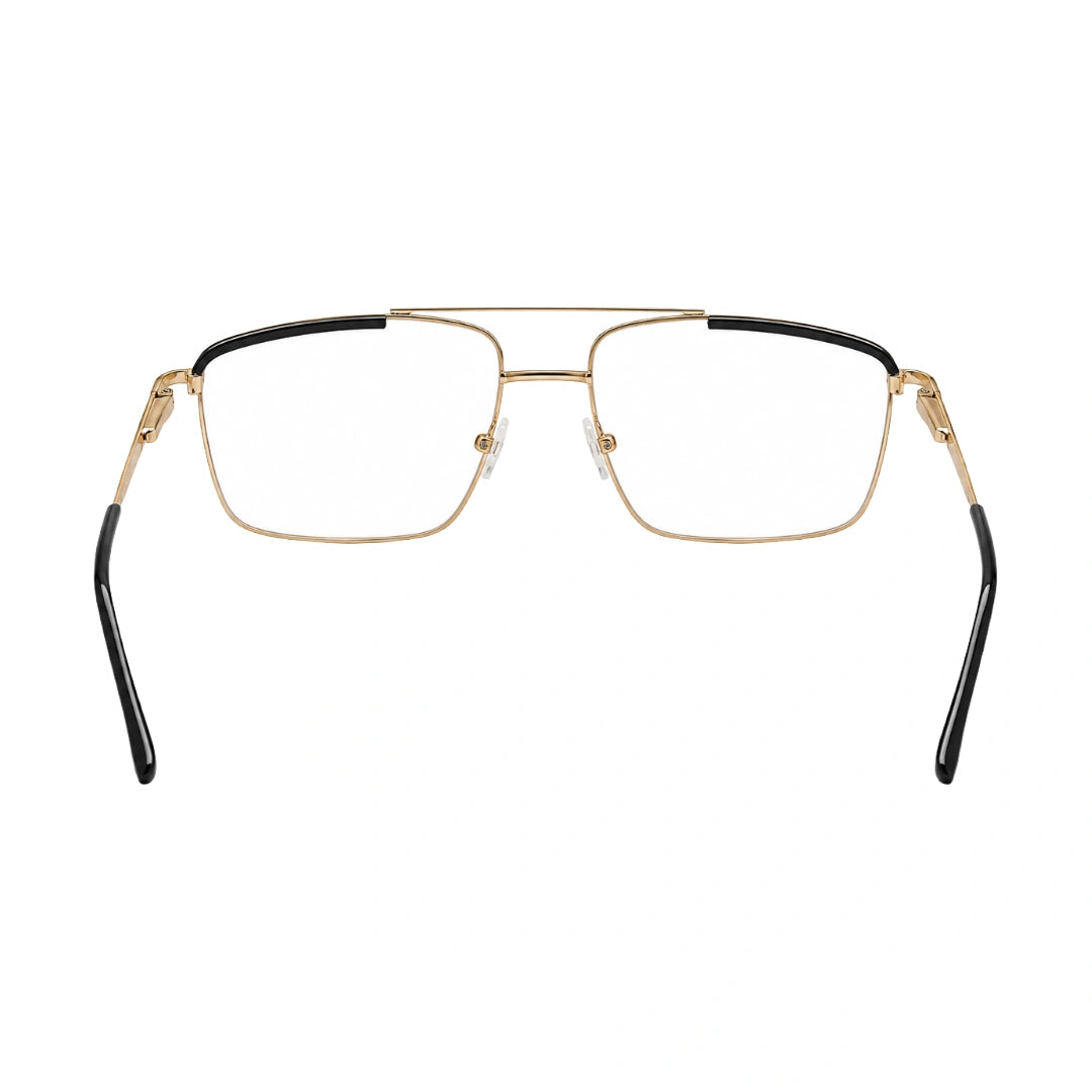 OS Slomga 31010 square double bridge metal prescription eyeglasses in gold and black, rear view