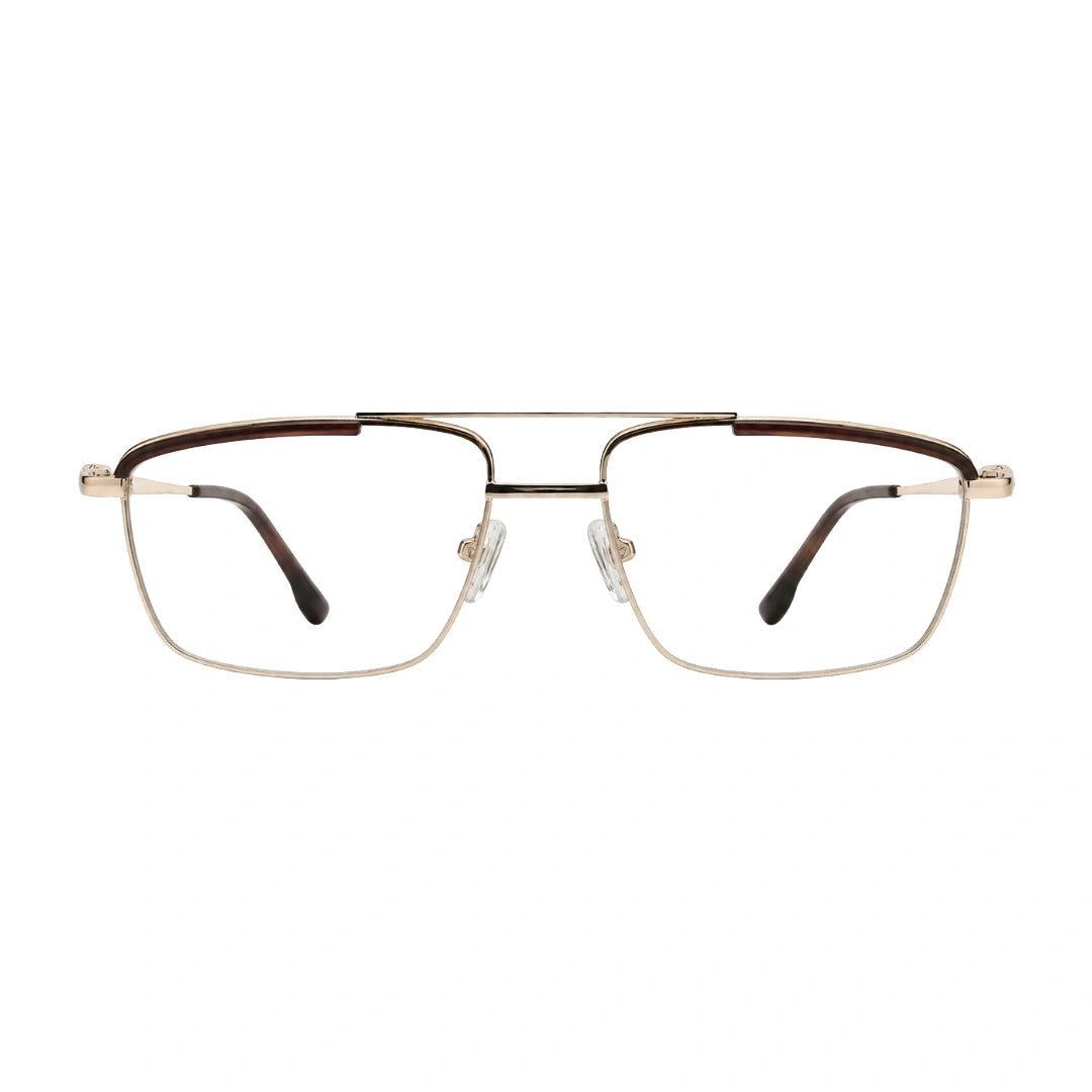 OS Slomga 31010 square double bridge metal prescription eyeglasses in gold and brown, front view