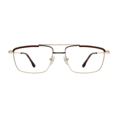 OS Slomga 31010 square double bridge metal prescription eyeglasses in gold and brown, front view