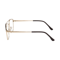 OS Slomga 31010 square double bridge metal prescription eyeglasses in gold and brown, side profile view