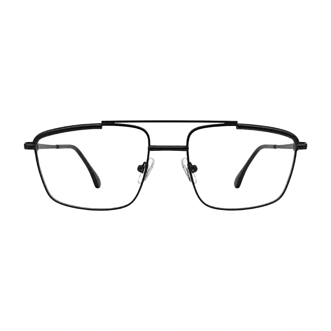 OS Slomga 31010 square double bridge metal prescription eyeglasses in glossy black, front view