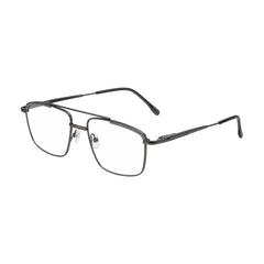 OS Slomga 31010 square double bridge metal prescription eyeglasses in grey and gunmetal, three-quarter angled view