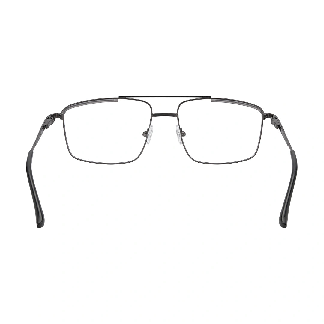 OS Slomga 31010 square double bridge metal prescription eyeglasses in grey and gunmetal, rear view