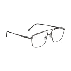 OS Slomga 31010 square double bridge metal prescription eyeglasses in grey and gunmetal, angled view