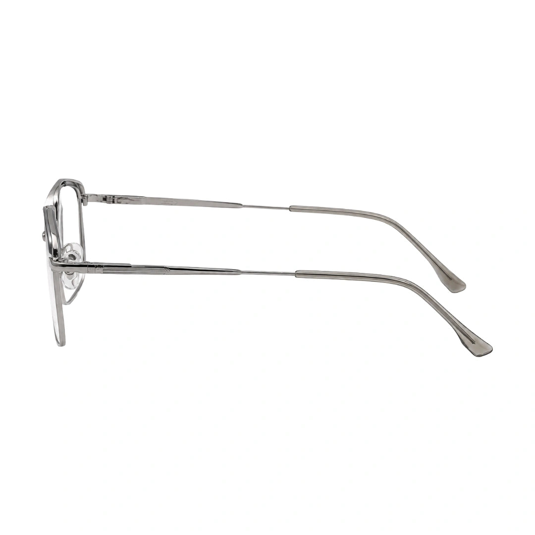 OS Slomga 31010 square double bridge metal prescription eyeglasses in grey and silver, side profile view