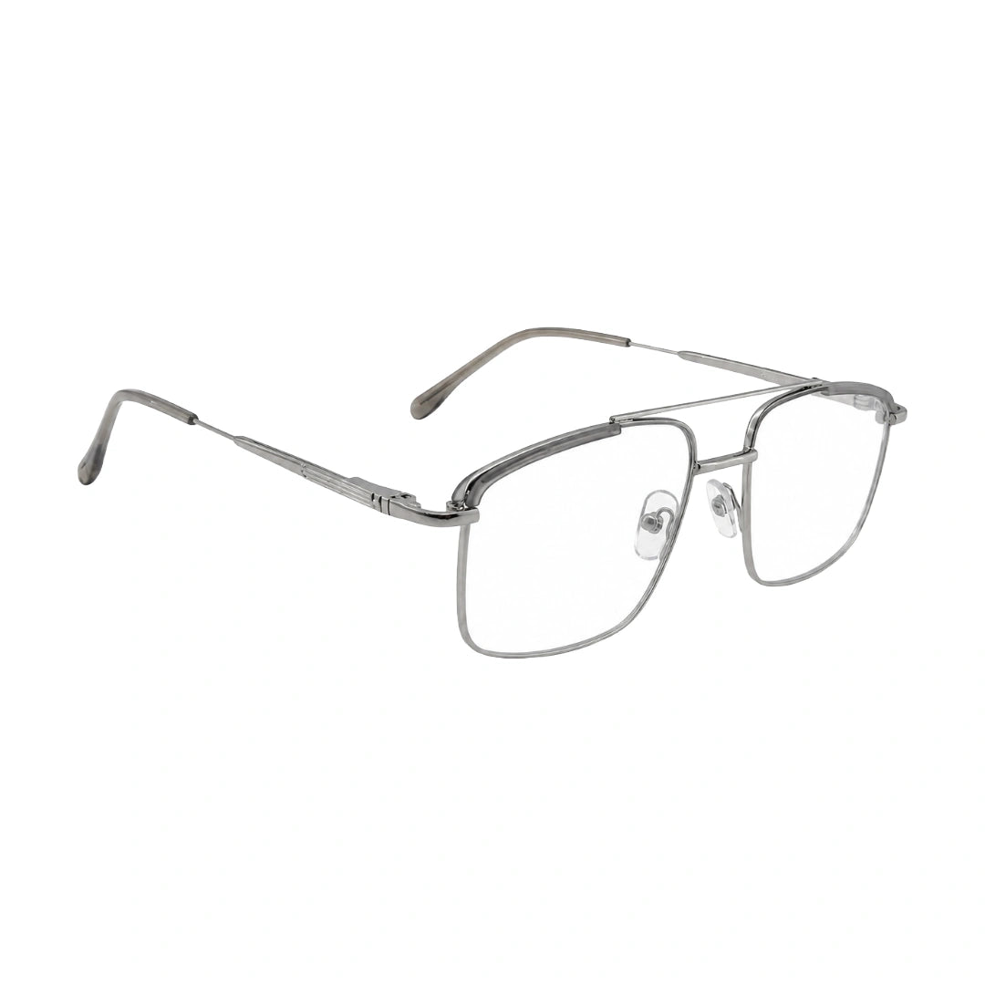 OS Slomga 31010 square double bridge metal prescription eyeglasses in grey and silver, angled view