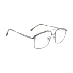 OS Slomga 31010 square double bridge metal prescription eyeglasses in grey and silver, angled view