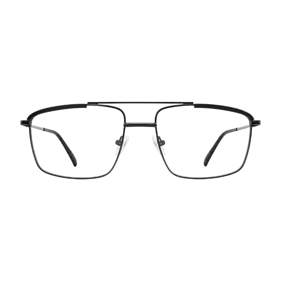 OS Slomga 31010 square double bridge metal prescription eyeglasses in gunmetal and black, front view