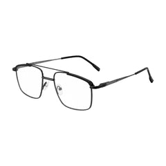 OS Slomga 31010 square double bridge metal prescription eyeglasses in gunmetal and black, side profile view