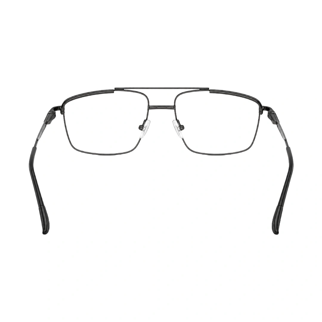 OS Slomga 31010 square double bridge metal prescription eyeglasses in gunmetal and black, rear view