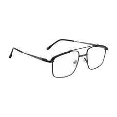 OS Slomga 31010 square double bridge metal prescription eyeglasses in gunmetal and black, angled view