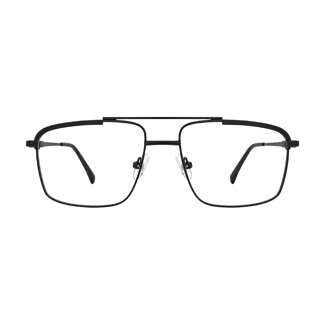 OS Slomga 31010 square double bridge metal prescription eyeglasses in matte black, front view