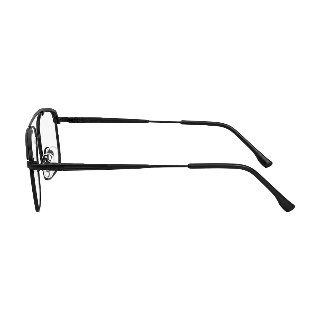 OS Slomga 31010 square double bridge metal prescription eyeglasses in matte black, side profile view