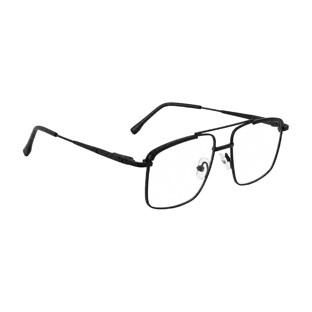 OS Slomga 31010 square double bridge metal prescription eyeglasses in matte black, angled view