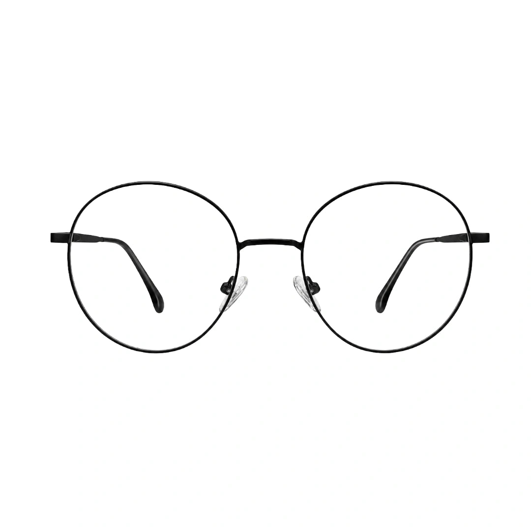 OS Solitude 15102 vintage round double bridge prescription eyeglasses in glossy black, front view
