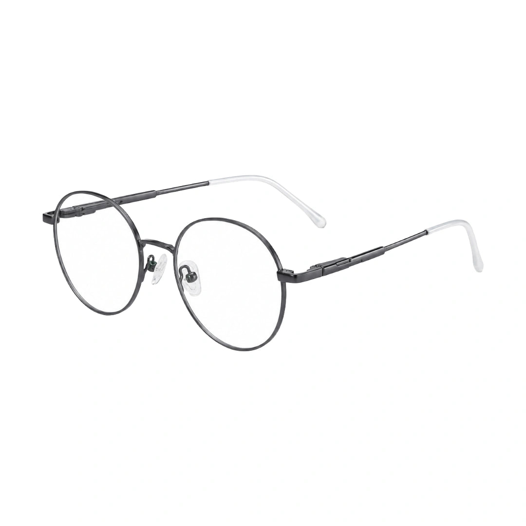 OS Solitude 15103 round saddle bridge metal prescription eyeglasses, three-quarter angled view