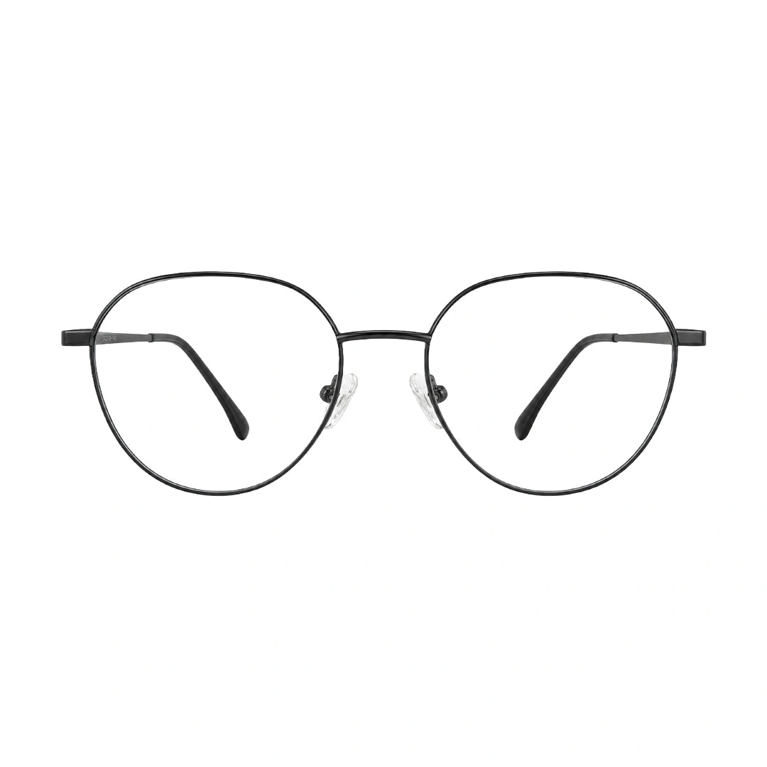 OS Solitude 15104 full-rim round metal eyeglasses in gunmetal and black, front view