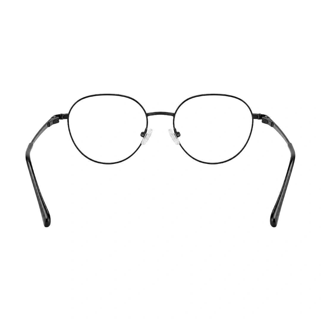OS Solitude 15104 full-rim round metal eyeglasses in gunmetal and black, rear view