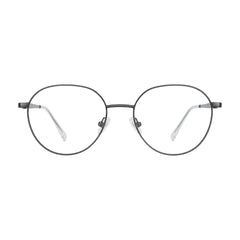 OS Solitude 15104 full-rim round metal eyeglasses in gunmetal and white, front view