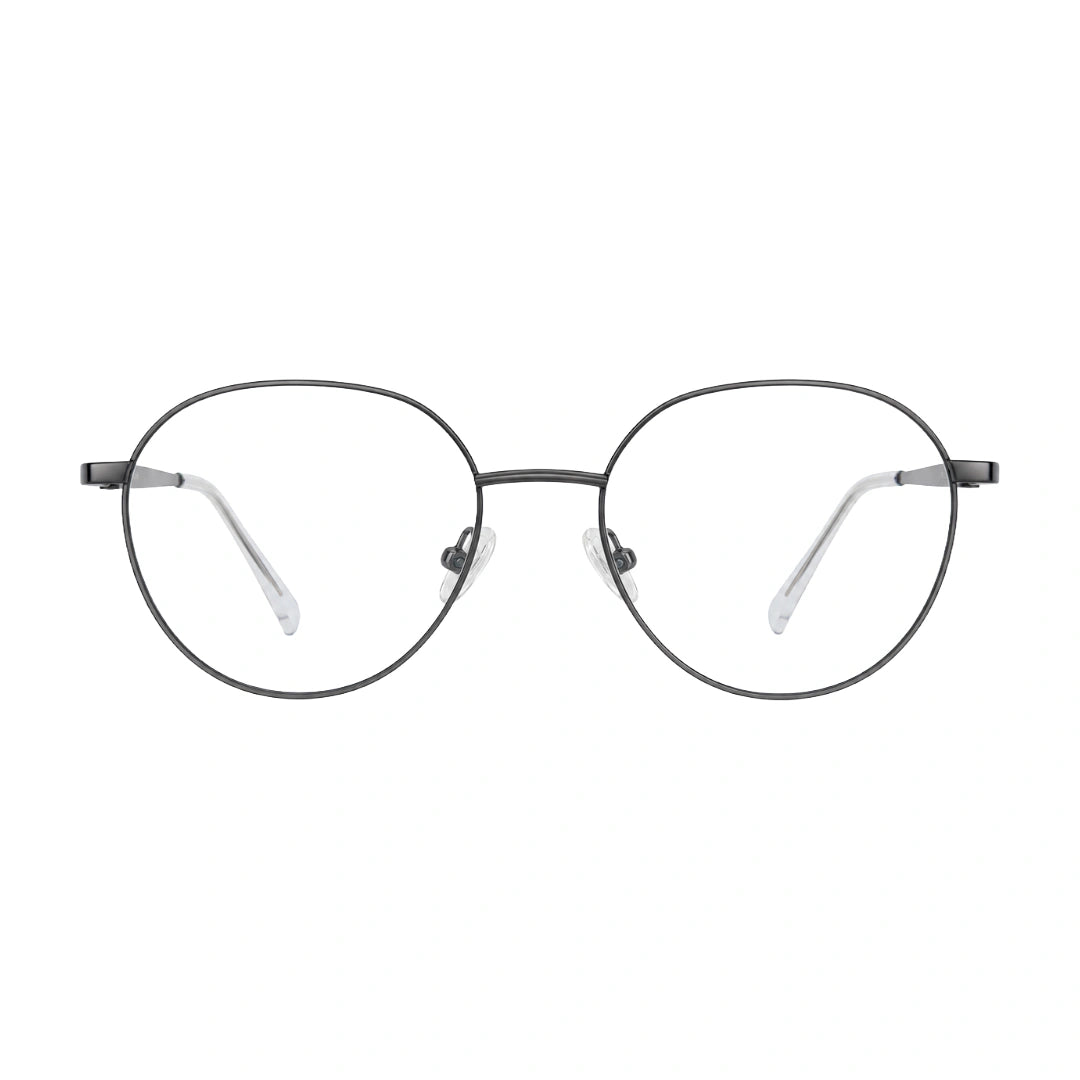 OS Solitude 15104 full-rim round metal eyeglasses in gunmetal and white, front view