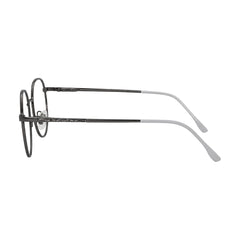 OS Solitude 15104 full-rim round metal eyeglasses in gunmetal and white, side profile view