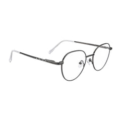 OS Solitude 15104 full-rim round metal eyeglasses in gunmetal and white, angled view