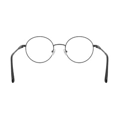 OS Solitude 15106 lightweight round prescription glasses in gunmetal and black, rear view