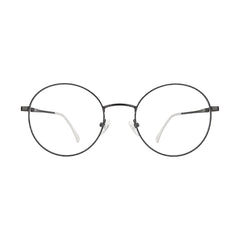 OS Solitude 15106 lightweight round prescription glasses in gunmetal and white, front view
