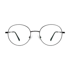 OS Solitude 15107 classic round metal prescription eyeglasses in gunmetal and black, front view