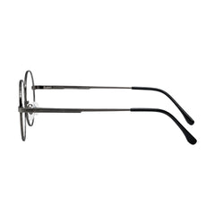 OS Solitude 15107 classic round metal prescription eyeglasses in gunmetal and black, side profile view