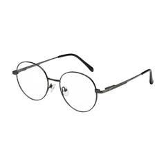 OS Solitude 15107 classic round metal prescription eyeglasses in gunmetal and black, three-quarter angled view