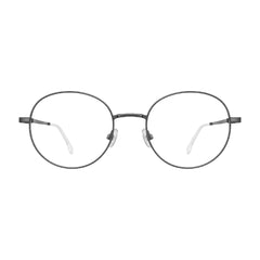 OS Solitude 15107 classic round metal prescription eyeglasses in gunmetal and white, front view
