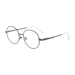 OS Solitude 15107 classic round metal prescription eyeglasses in gunmetal and white, three-quarter angled view