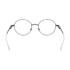 OS Solitude 15107 classic round metal prescription eyeglasses in gunmetal and white, rear view