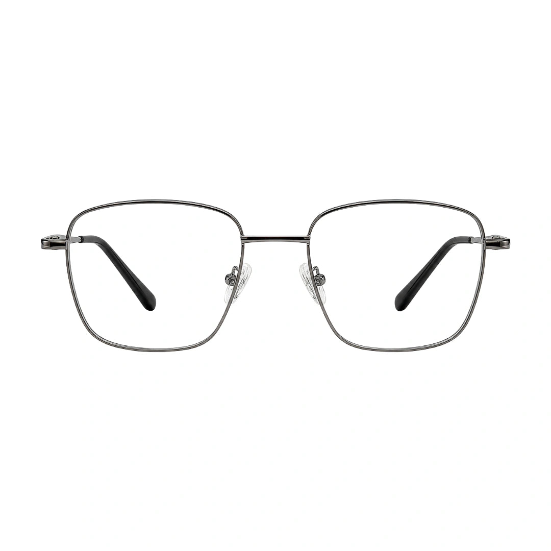 OS Solitude 15112 classic square metal prescription eyeglasses in black and silver, front view